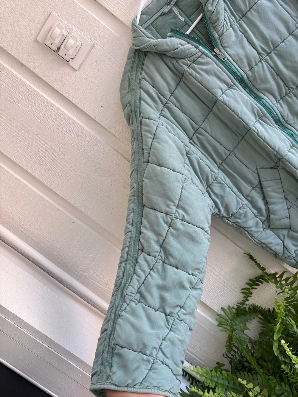 Free People Quilted Zip-Up Puffer Jacket in Light Blue